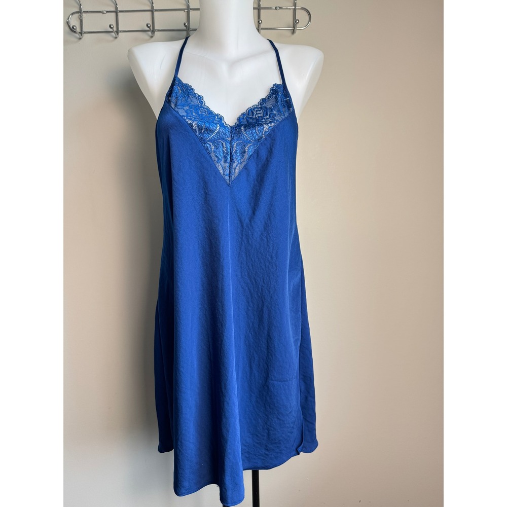 In Bloom by‎ Jonquil Lace Trim Chemise Nightgown Royal Blue XL Coquette Regency